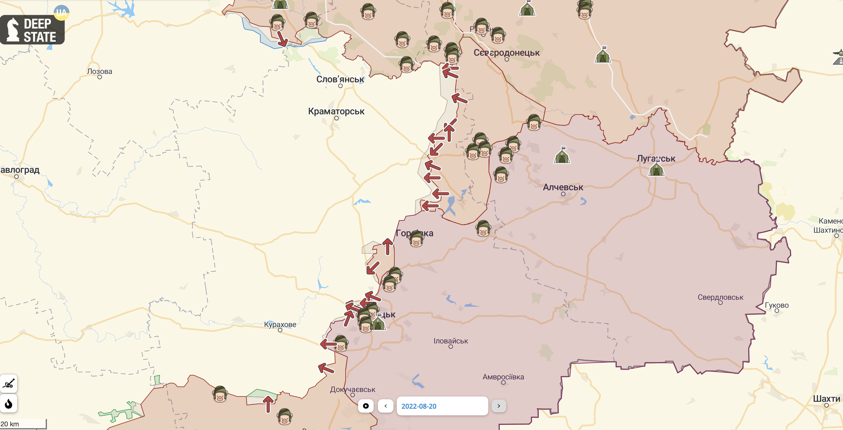 Карта війни в Україні на 20 серпня: де окупанти ведуть наступи
